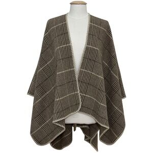 2CHIC Womens Shawl Wrap Brown Plaid Open Poncho One Size NEW Academia Cabin Cozy